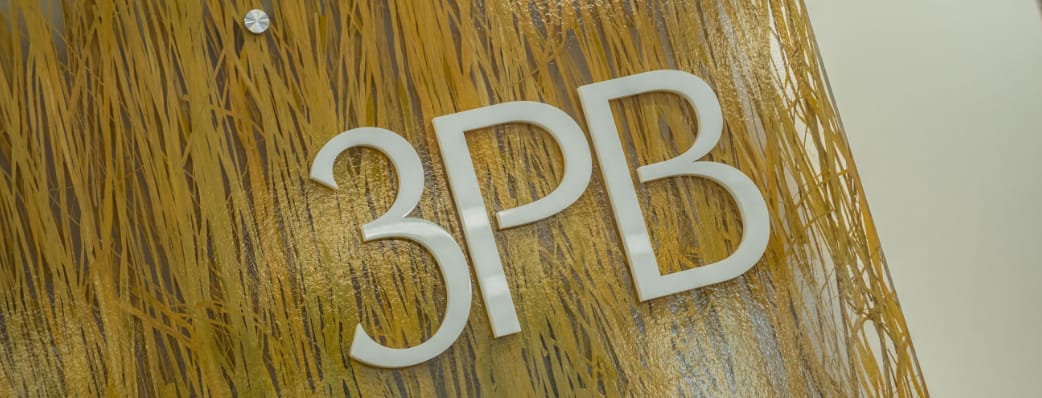 3PB logo on the reception wall
